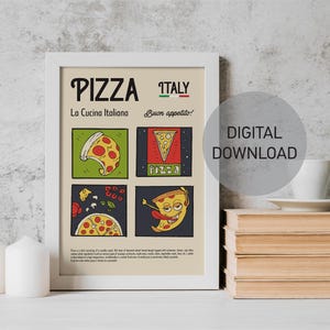 Pizza Druck, Ästhetisches Küchendekor, Niedliches Essen, Minimalistisches Küchendekor, druckbares lustiges Essen als Kunstdruck, Zum Mitnehmen Poster