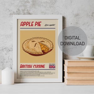Apple Pie Print, Dining Room Wall Art, Digital Download, Kitchen Decor, Printable Wall Art, British Cuisine,  Kitchen Illustration, Food Art