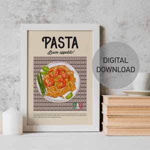 Pasta Lover Club Poster, Spaghetti Print, Pasta Poster, Printable Wall Art, Foodie Drawing, Pasta Illustration, Printable Wall Art, Gift