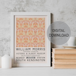 Printable William Morris Poster, Orange Flowers Print, Vintage Flower Print, Exhibition Poster, Botanical Prints, Digital Floral Wall Art