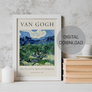 Van Gogh Print, Vincent Van Gogh Poster, Olive trees With Alpilles, Home Decor, Mid Century Prints, Living Room Wall Art, Digital Download