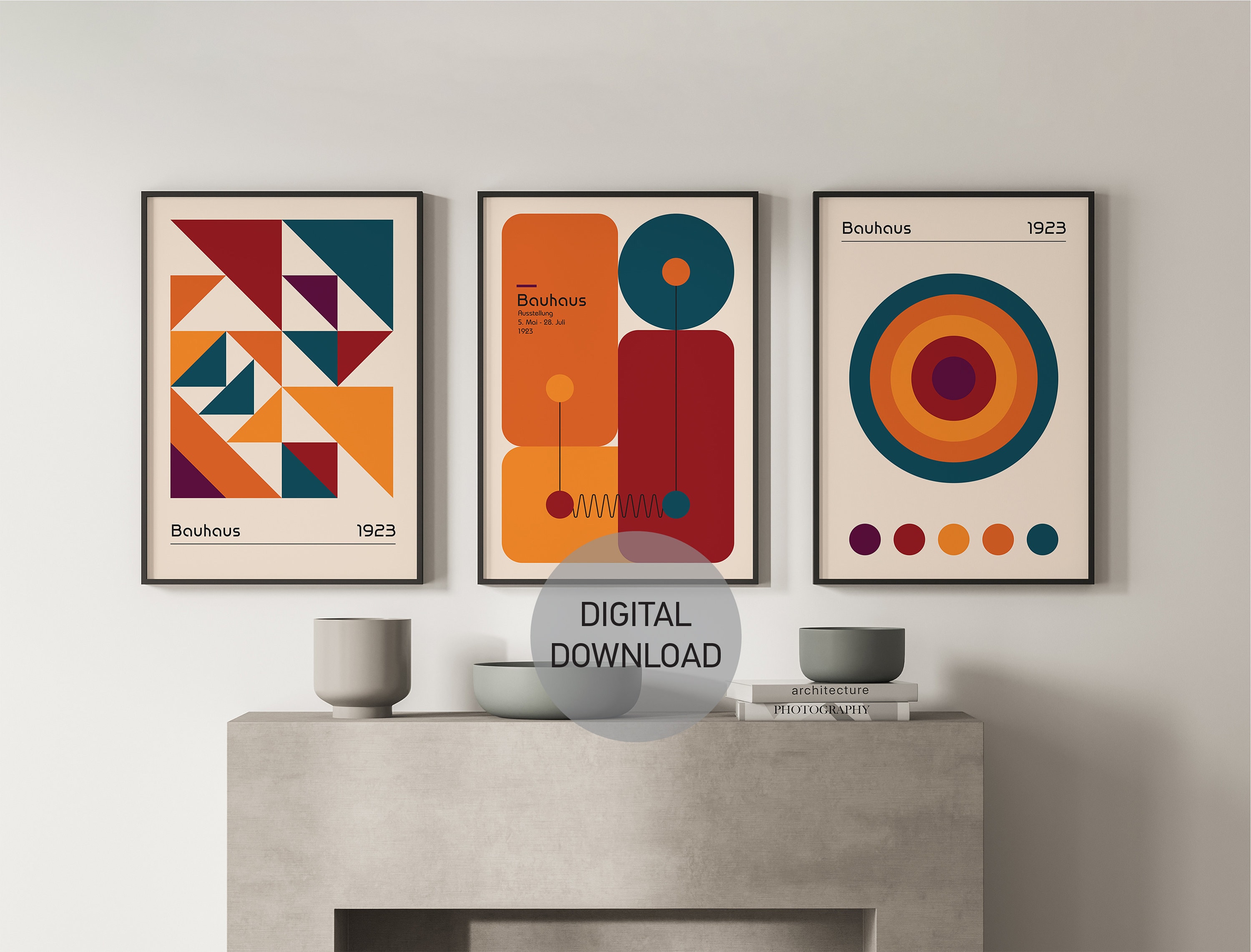 Set of 3 Bauhaus Prints, Printable Exhibition Posters, Bauhaus Wall Art ...