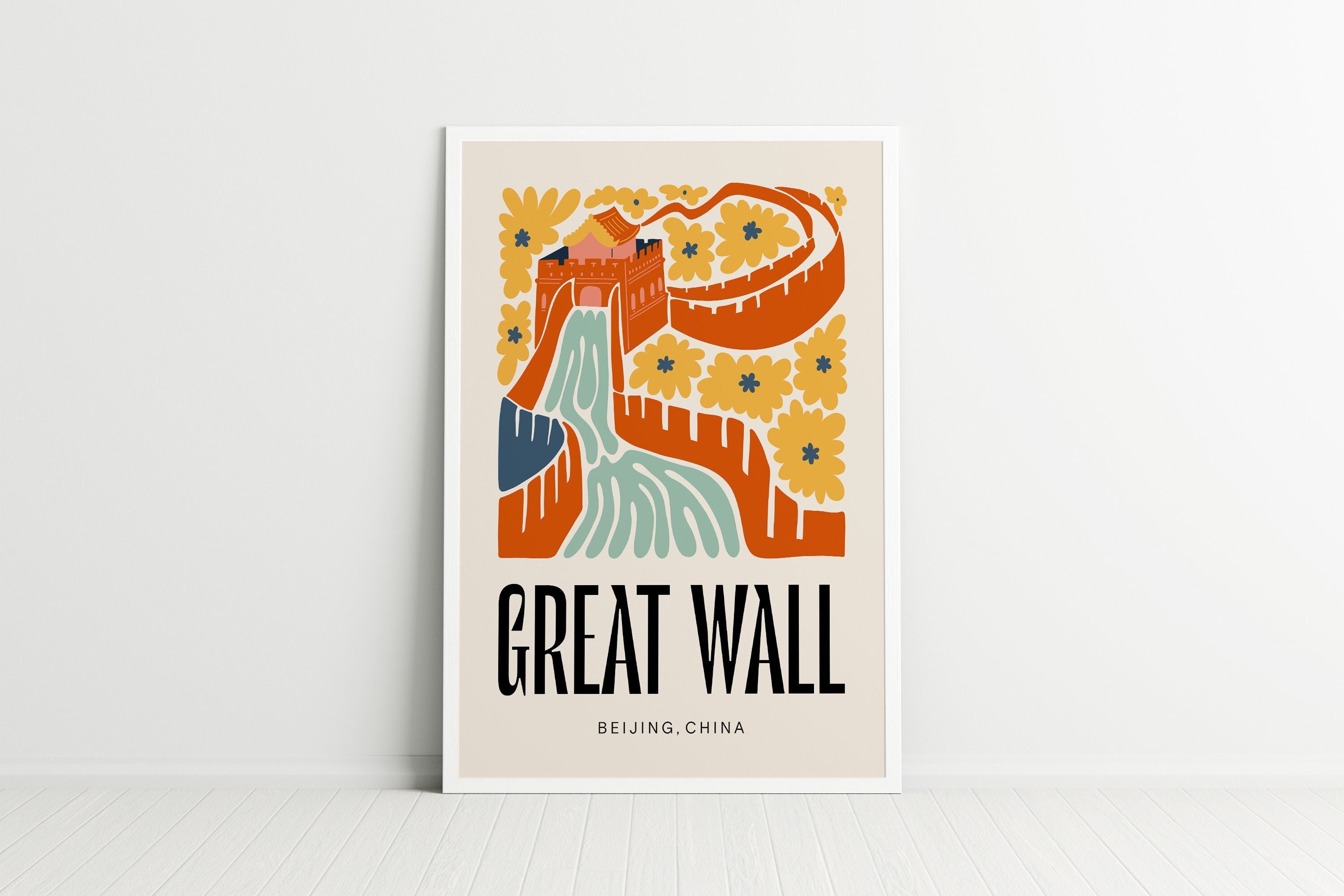 Colorful Great Wall Of China Travel Print, Digital Download, Pastel Beijin China Travel Exhibition Print Cute Trendy Wall Art Dorm decor