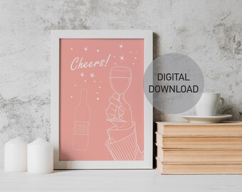 Impresión con frase "Saludos", arte preppy rosa para dormitorio, impresiones de carrito de bar, arte mural para sala de estar, decoración retro para apartamentos, regalo para ella, arte digital