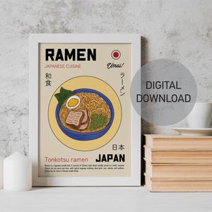 Ramen Poster, Japanese Ramen Noodles, Home Deco,r Asian Culture Print, Food Print, Modern Kitchen Decor, Retro Wall Art, Ramen Art Print