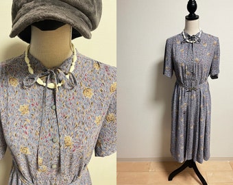 Vintage 1990s Japanese Dress / Japanese Vintage  / Long Sleeve Dress / Floral Pattern / Pleated Skirt dress / Summer Dress / Spring Dress