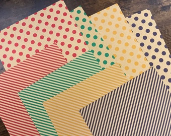 Assortimento di carta artigianale / Carta per origami / Motivo a strisce, a pois / Stampa fronte-retro / 12 motivi, 85 fogli inclusi / Carta artistica