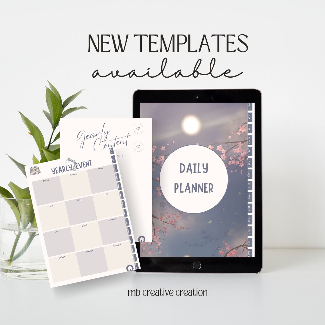 Cherry Blossom Moon Digital Planner With Hyperlink Get Organized in ...