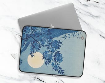 Funda para portátil Ohara Koson: Arte nocturno iluminado por la luna con cerezos en flor