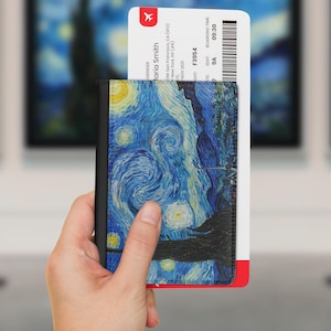Vincent van Gogh - Étui pour passeport La Nuit étoilée, porte-cartes, portefeuille de voyage, étui pour carte d'embarquement, accessoires. Art post impressionnisme.