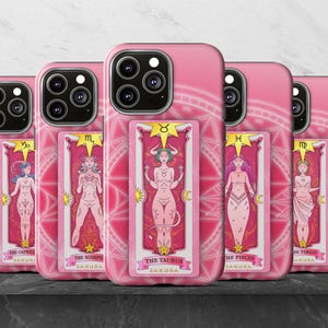 Sternzeichen rosa Karten auf magischem Kreis Anime Handyhülle für iPhone 16 Pro, 15 Plus, 14 Pro Max, 13 Mini, 12 Mini, 11 Pro, XS, XR, 8, 7 Plus