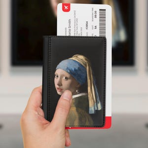 Johannes Vermeer - La joven de la perla: funda para pasaporte, tarjetero, cartera de viaje, funda para tarjeta de embarque y accesorios. Retrato clásico.