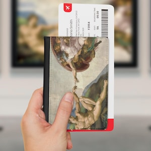 Michelangelo Buonarroti - A Criação de Adão capa para passaporte, porta-cartões, carteira de viagem, porta-cartão de embarque, acessórios arte renascentista