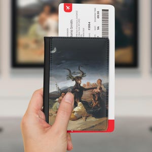 Francisco Goya - Funda para pasaporte, tarjetero, cartera de viaje, porta tarjetas de embarque y accesorios del Sabbath. Regalo para amantes del arte gótico.