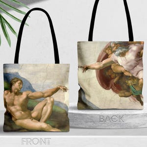 Draagtas van Michelangelo&#39;s schepping van Adam: stoffen draagtas renaissancekunst