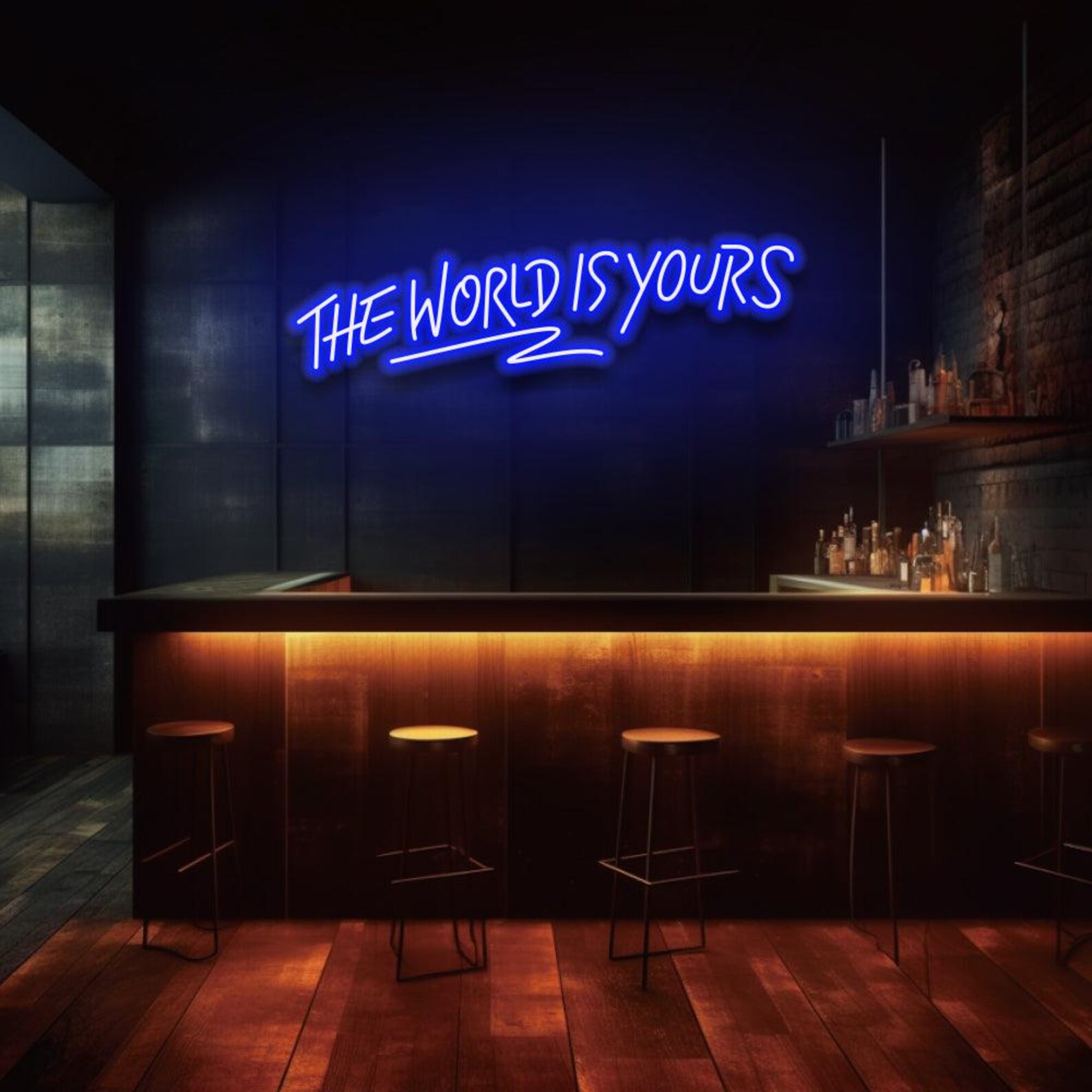 Insegna LED Al Neon The World Is Yours – 41x31 Cm – Colori Ice Blue E Rosa – Regalo Motivazionale - 3