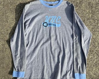 vintage Nike UNC Tarheels Basketball center virgule centrale manches longues gris bleu Large