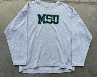 Sudadera vintage MSU Spartans Michigan State Gris Carolina Blanco Bordado L
