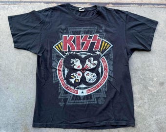 VTG Y2K Liquid Blue KISS Rock and Roll graphic t-shirt size XL