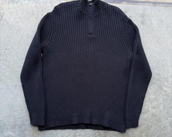 ヴィンテージ ブラック ニット クォータージップ プルオーバー メンズ ミディアム ランズエンド