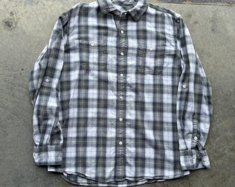 Vintage jaren 90 merkloze geruite knopen met lange mouwen groenblauw maat Large