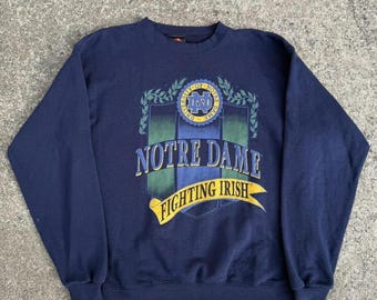 Sudadera vintage de los 90 con estampado de los Notre Dame Fighting Irish, talla mediana