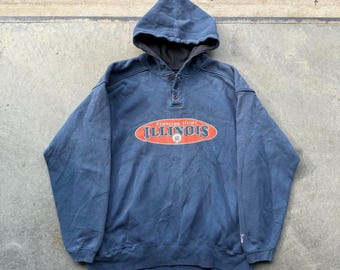Sweat à capuche Illinois Fighting Illini Henley vintage des années 90 - Taille Large