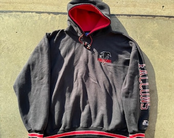 Sudadera con capucha vintage Starter NFL Atlanta Falcons negra y roja bordada, talla XL para hombre.