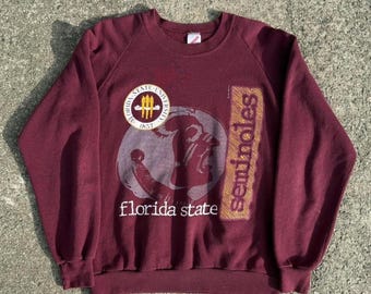 Vintage 1991 Florida State Seminoles vinröd tröja med grafisk tryck damstorlek medium