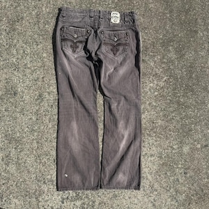 Rock Revival スタッズ レザー デニム フレアパンツ Y2K Vintage Rock Revival Jeans - Etsy