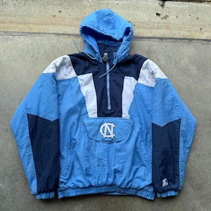 Vintage UNC Tarheels blue puffer jacket Starter size Large boxy fit Carolina image 1