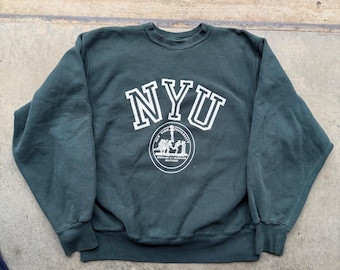 Vintage MV Sport Pro Weave NYU Sweatshirt Large Green New York University USA