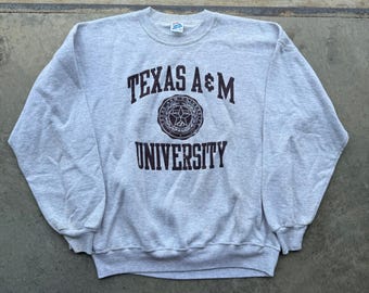Vintage 90s Jerzees Texas A&M University Sweatshirt Gray Medium Super Sweats USA
