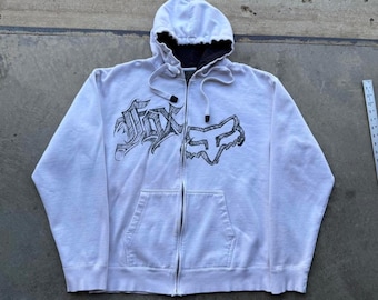 Y2K Fox Racing weißer Reißverschluss Hoodie Größe XL Skate Grunge tragen