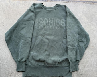 Sudadera vintage Champion Seattle Sonics Reverse Weave de los años 90, con efecto desgastado, talla M.