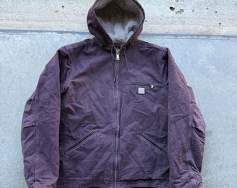 Vintage 90s Carhartt Hooded Jacket: Lavender Purple Sherpa Lined