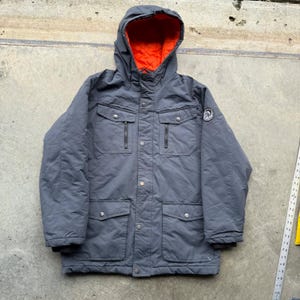 Diesel Pojkar XL 18/20 Grå Hooded Parka Utility Jacka Orange Quiltad Foder