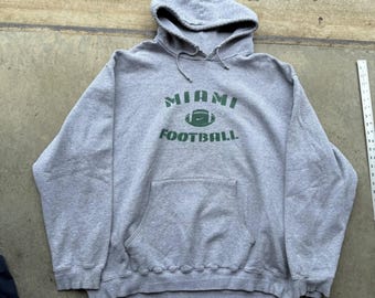 Vintage Nike Team Miami Football Hoodie Gray XXL Oversized Sweatshirt Hurricanes