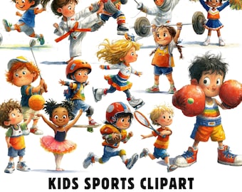 Kids Sports Clipart Bundle (171png), Inclusive & Adaptive PNG, Watercolor Art, Commercial Use