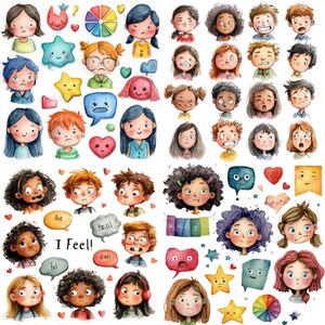 Shy student face clipart PNG in watercolor style for classroom