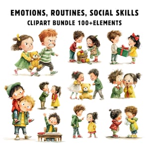 Socialt emotionellt lärande och skolliv Clipart-paket: Daglig rutin, klassrumsregler, sociala färdigheter PNG
