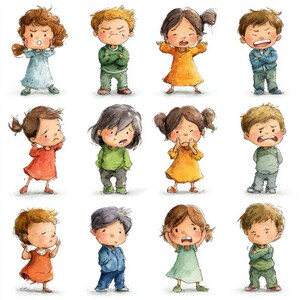 Proud emotion face PNG bundle, hand-painted watercolor clipart
