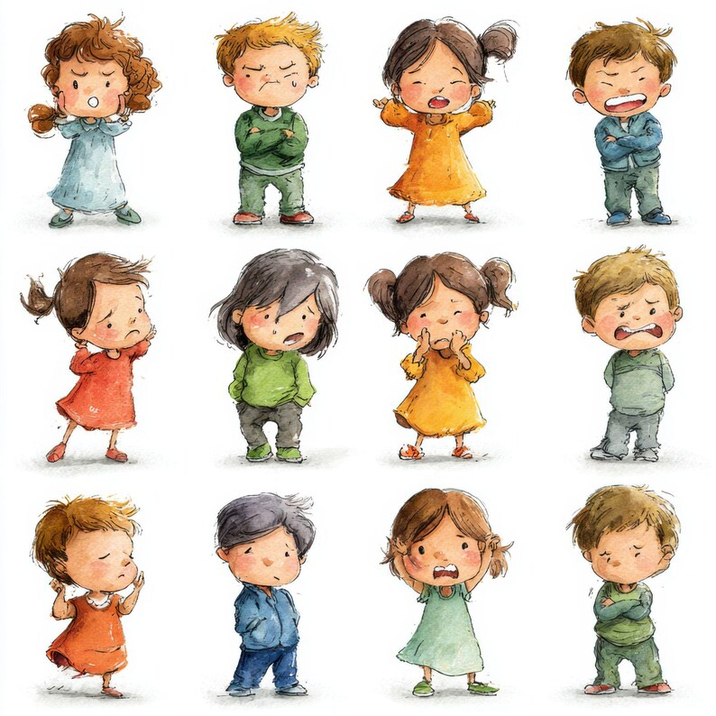 Proud emotion face PNG bundle, hand-painted watercolor clipart