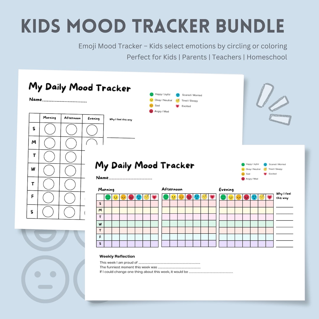 Kids Mood Tracker Bundle: Printable Feelings Chart With Emoji Faces ...