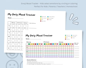 Kids Mood Tracker Bundle: Printable Feelings Chart with Emoji Faces (Digital Download)