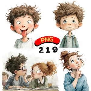 High-resolution watercolor emotion clipart for kids featuring different moods and feelings for printable learning materials.