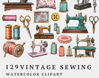 Watercolor Sewing Machine Clipart PNG | Vintage Sewing Room | Scrapbooking & Craft Supplies