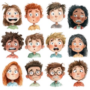 Confused child expression watercolor PNG for teacher resources