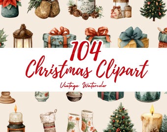 Watercolor Christmas Clipart Bundle | Holiday PNG Elements, Trees, Gifts, Poinsettia (Digital Download)