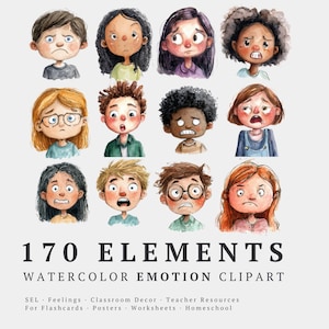 Watercolor happy child face clipart PNG for classroom SEL